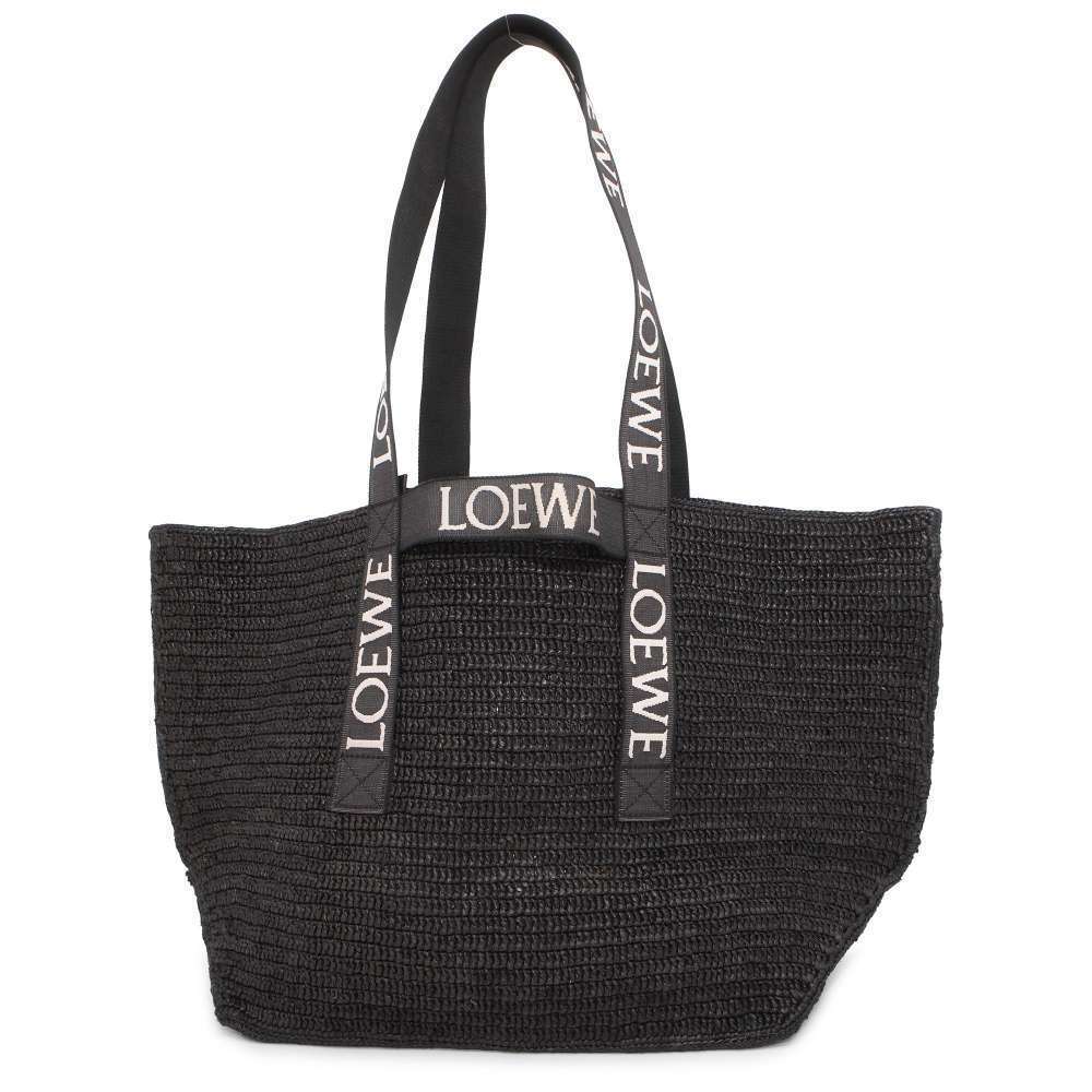 Loewe Fold Shopper Tote Bag Raffia Black Basket